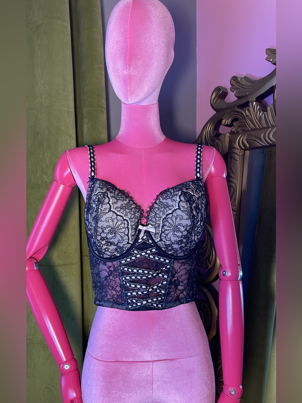 Victoria's Secret Black Lace Longline Bralette with Ribbon Accent